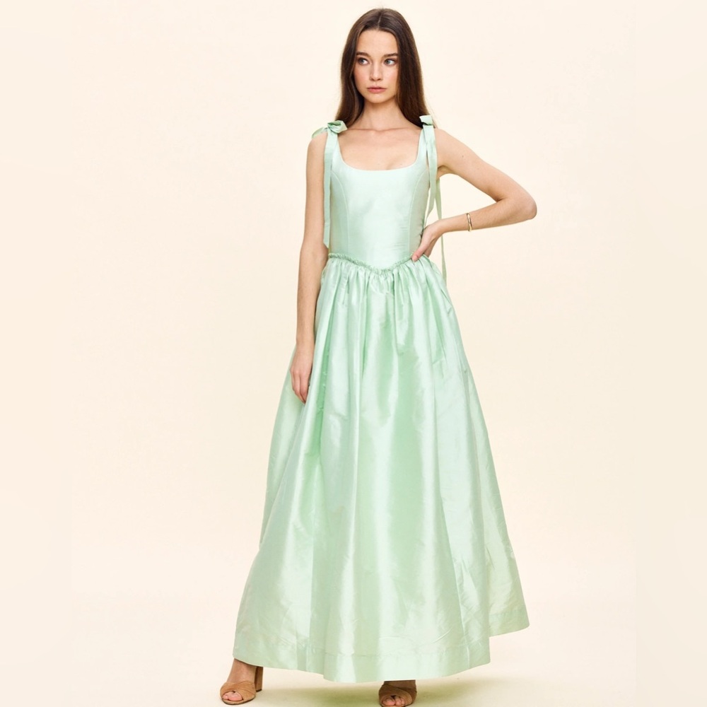 Louise New York green dress Sleeveless Mint Maxi Dress with Tie Shoulders